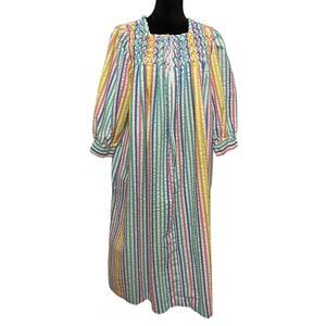 EUC - Vintage Saybury Rainbow Striped Cotton Blend House Dress